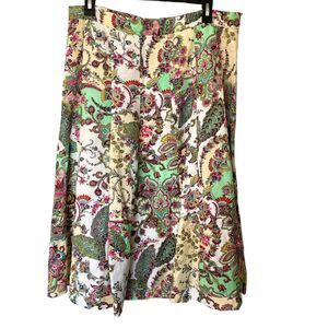 Grace Elements Wms L Linen Blend Floral Paisley Circle Skirt Midi Lined Boho Y2K